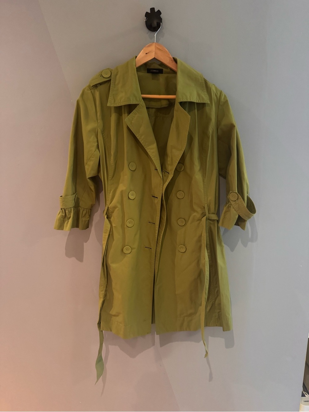 Apostrophe Olive Green Double-Breasted Trench Coat